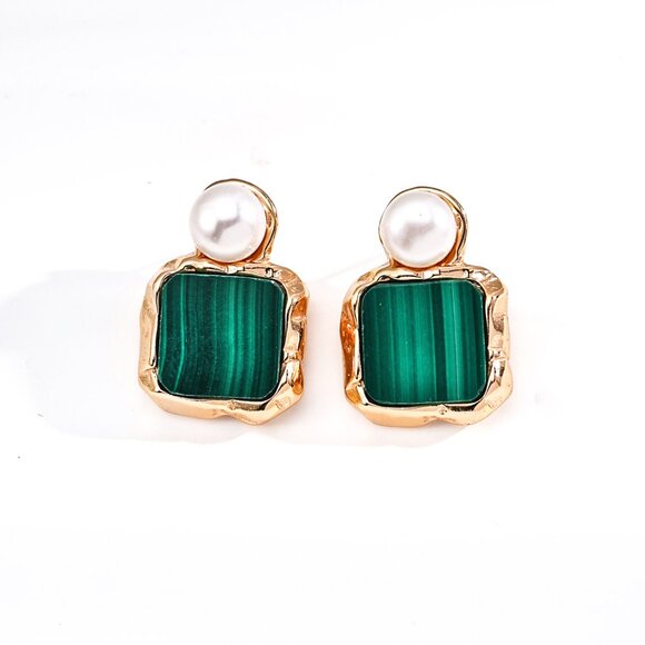 💚 Artisan Original Design Malachite & Pearl Statement Drop Earrings | S925 - Picture 1 of 5